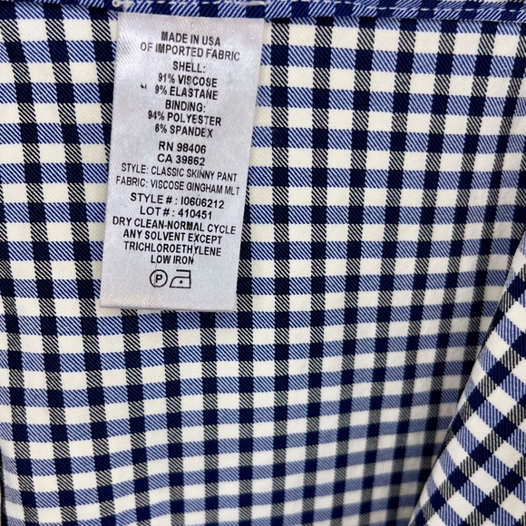 Theory Navy & White Gingham Skinny Pants - Picture 8 of 8